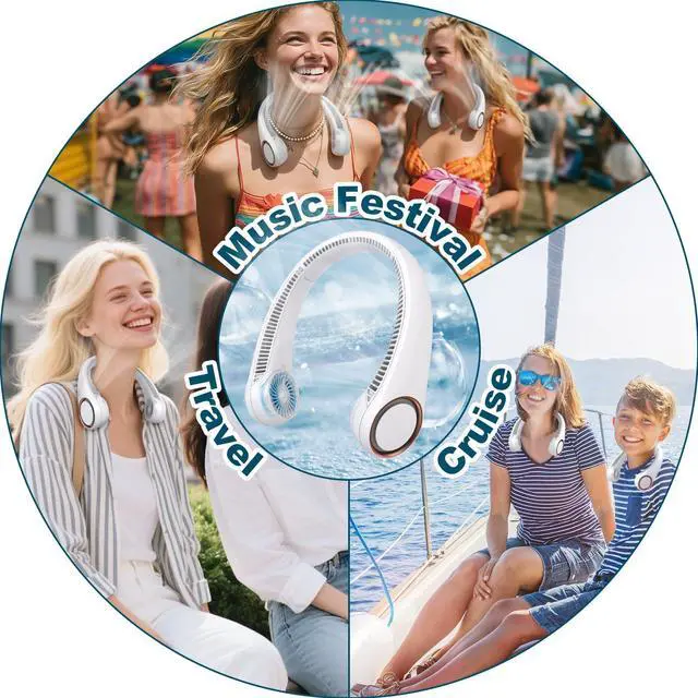 Alt view image 12 of 14 - Neck Fan: Portable Personal Neck Cooling Rechargeable Bladeless Fan - Hands Free 3 Speed 4000 mAh Battery USB Operated Wearable Headphone Design - Gift for Men Women Outdoor (White)