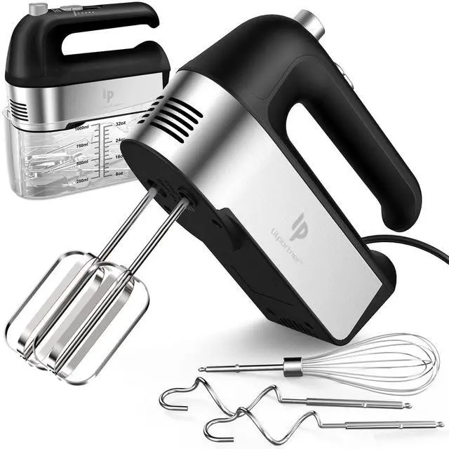 Alt view image 7 of 12 - Hand Mixer Electric, 450W Kitchen Mixers with Scale Cup Storage Case, Turbo Boost/Self-Control Speed + 5 Speed + Eject Button + 5 Stainless Steel Accessories, For Easy Whipping Dough, Cream, Black