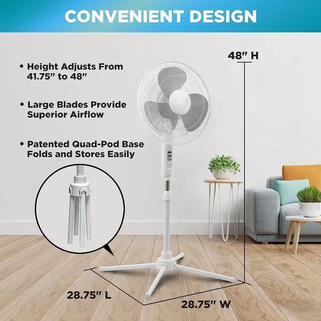 Alt view image 10 of 14 - 16 Oscillating Pedestal Fan, 3-speed Options, 90-Degree Oscillating Head, Adjustable Height and Tilt, Powerful Air Flow, White, MTSP15-16AZ