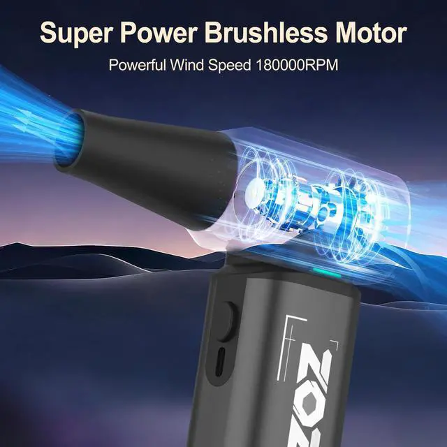 Alt view image 9 of 14 - Compressed Air Duster, 180000RPM Powerful Cordless Electric Air Duster with Brushless Motor and LED Light, Rechargeable Stepless Speed Regulation Dust Blower for PC, Keyboard, House, Car and Outdoor