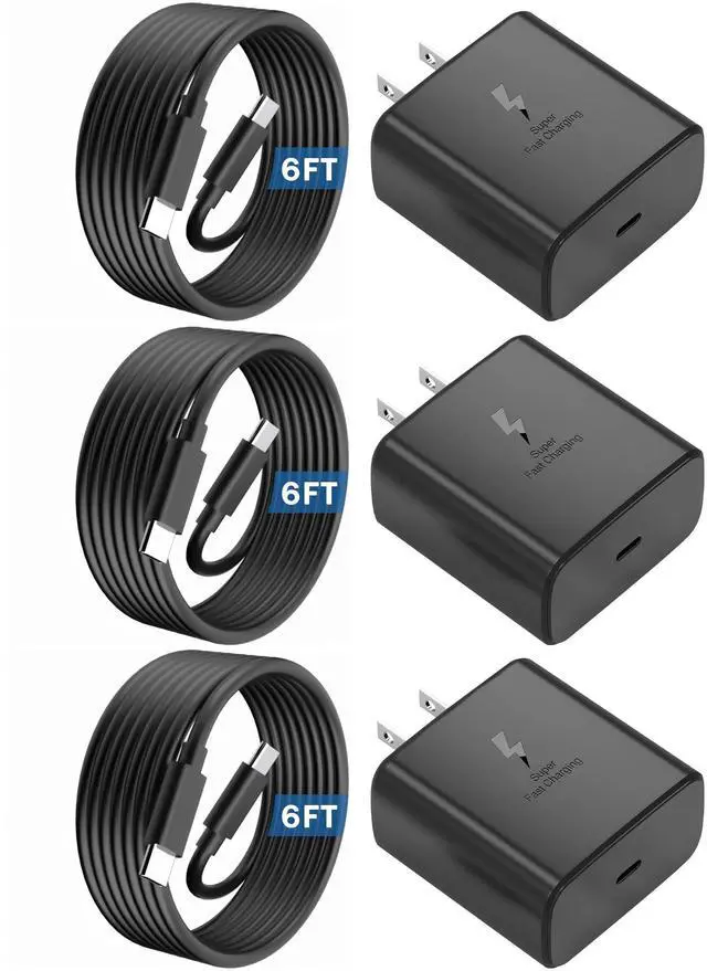 Alt view image 5 of 8 - 3-Pack 45W Super Fast Charger USB C Android Phone Charger Fast Charging Replacement for Samsung Galaxy S25/S25 Ultra/S25+/S24 Ultra/S24/S24+/S23 Ultra/S23/S22/S20/S21/Note 10,Galaxy Tab, 6ft C Cable