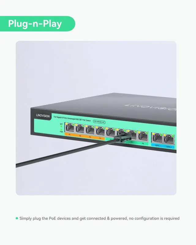 Alt view image 7 of 7 - 8 Ports Full Gigabit PoE++ Switch, Built-in 120W Power with 4 BT 90W Ports & 4 at 30W Ports, Sufficient for All IEEE 802.3 af/at/bt Devices Including PTZ Cameras, AP, PoE Light...