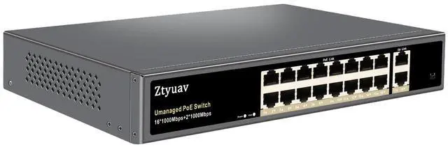 Main image of 18-Port Full Gigabit Unmanaged PoE Switch with 16 PoE+ Ports @250W, 2 Uplink Ports-IEEE802.3af/at Compliant, 6KV Lighting Protection, VLAN Mode, Fanless & Metal Plug & Play