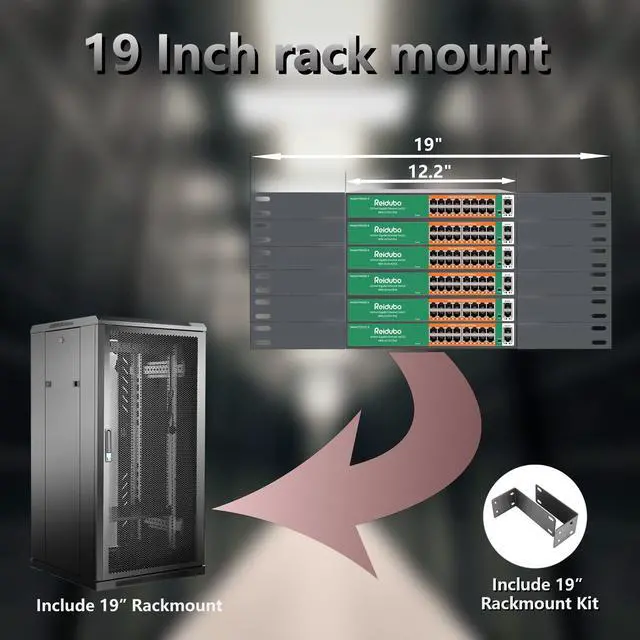 Alt view image 6 of 7 - 18 Ports Gigabit PoE Switch,16 Port Gigabit PoE+ Network Switch with 2 Uplink Gigabit Ports, 250W, Unmanaged, 19-inch Rackmount, Fanless Quiet Operation, Compatible with AP WiFi6, PoE Cameras