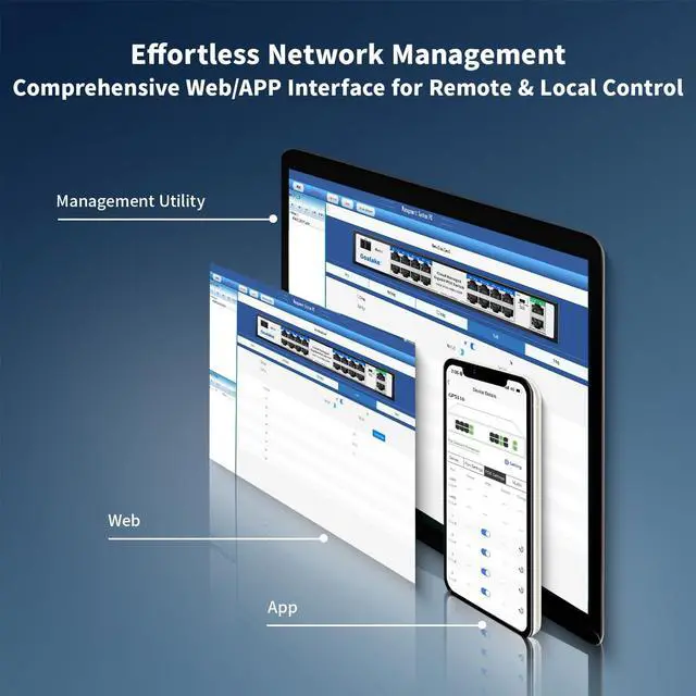 Alt view image 2 of 7 - 16-Port Gigabit PoE+ Switch for Small Business, Easy Managed, 240W Built-in High-Power for IP Cameras/APs, 2 Gigabit Uplinks + 1 Combo SFP Slot, VLAN & 250m Extend, Plug & Play Rack-mountable