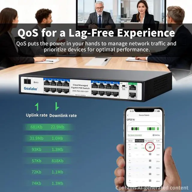 Alt view image 6 of 7 - 16-Port Gigabit PoE+ Switch for Small Business, Easy Managed, 240W Built-in High-Power for IP Cameras/APs, 2 Gigabit Uplinks + 1 Combo SFP Slot, VLAN & 250m Extend, Plug & Play Rack-mountable