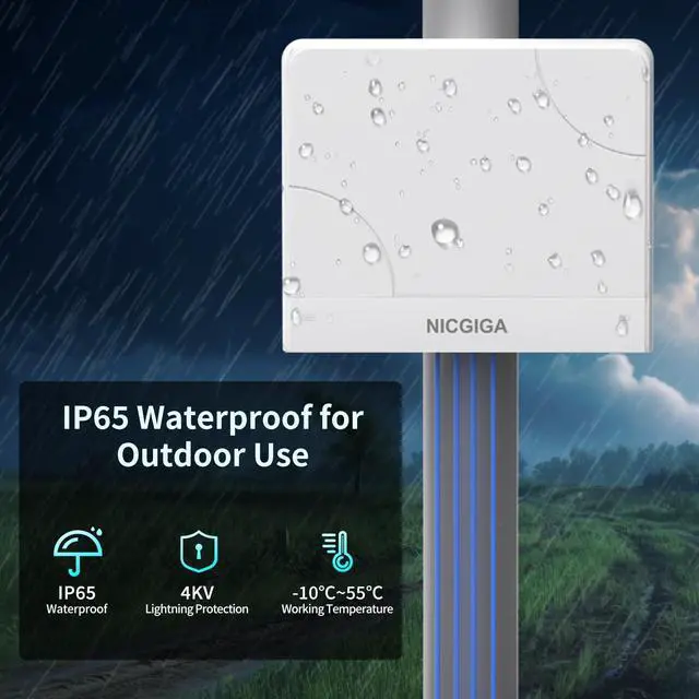Alt view image 3 of 5 - Outdoor Waterproof 8-Port PoE Switch with 8 Port PoE+@120W + Gigabit Uplink Port, 10 Port IEEE802.3af/at Power Over Ethernet Switch Unmanaged with VLAN and 250m Extender Function, Plug & Play