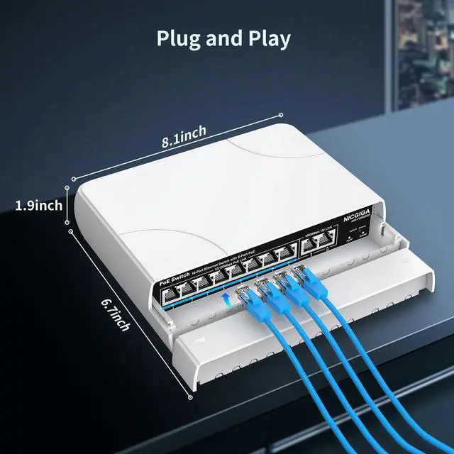 Alt view image 4 of 5 - Outdoor Waterproof 8-Port PoE Switch with 8 Port PoE+@120W + Gigabit Uplink Port, 10 Port IEEE802.3af/at Power Over Ethernet Switch Unmanaged with VLAN and 250m Extender Function, Plug & Play