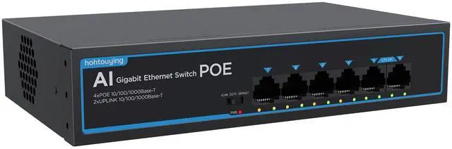 Main image of 4 Port Gigabit PoE Switch with 2 Gigabit Uplink, 1000Mbps, 802.3af/at, 65W Built-in Power, Vlan, Unmanaged Metal Plug and Play, Ideal for NVR and Power Over Ethernet Security Cameras