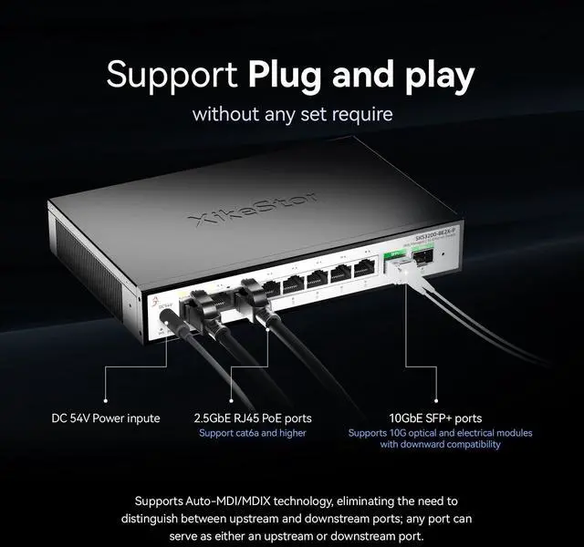 Alt view image 5 of 7 - 10-Port 2.5Gb Managed PoE Switch, 8X 2.5G PoE+ Ports (30W/Port, 100W Total), 2 x 10G SFP+, Fanless,Desktop/Wall Mount, for IP Cameras, NAS, WiFi 6/7 APs