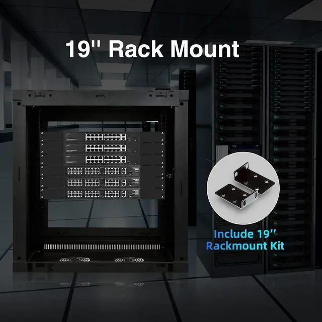 Alt view image 7 of 7 - 16 Port PoE Switch with 2 Gigabit Uplink, 10/100Mbps PoE+ Ports, 100/1000Mbps Uplink, IEEE802.3af/at, Max 200W, VLAN & PoE Extend 250m, YuLinca Metal RackMount Fanless Unmanaged Ethernet Switch
