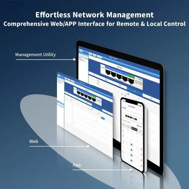 Alt view image 2 of 7 - 5 Port Gigabit Switch, Easy Smart Managed Ethernet Switch, Network Hub, Ethernet Splitter, Plug & Play, Fanless Metal Design, VLAN, Qos, Support PoE Powered, Desktop or Wall Mount