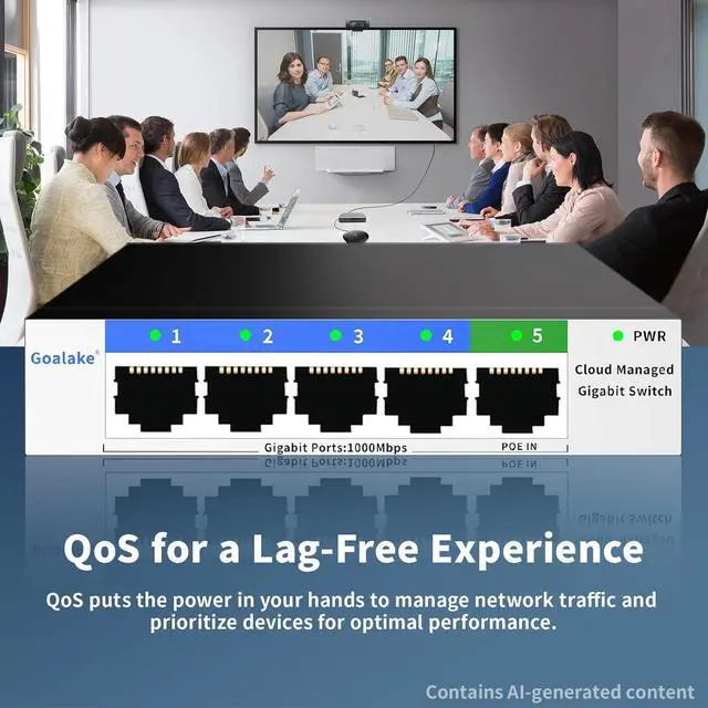 Alt view image 7 of 7 - 5 Port Gigabit Switch, Easy Smart Managed Ethernet Switch, Network Hub, Ethernet Splitter, Plug & Play, Fanless Metal Design, VLAN, Qos, Support PoE Powered, Desktop or Wall Mount