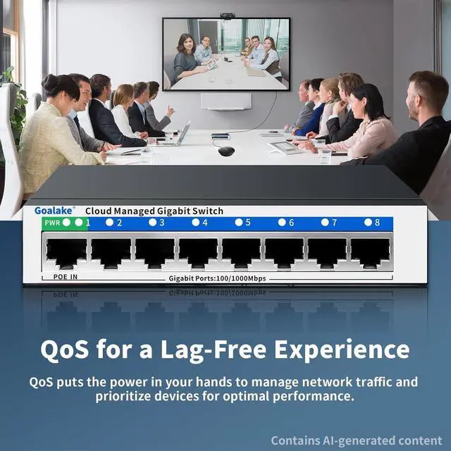 Alt view image 7 of 7 - 8 Port Gigabit Switch, Easy Smart Managed Ethernet Switch, Network Hub, Ethernet Splitter, Plug & Play, Fanless Metal Design, VLAN, Qos, Support PoE Powered, Desktop or Wall Mount