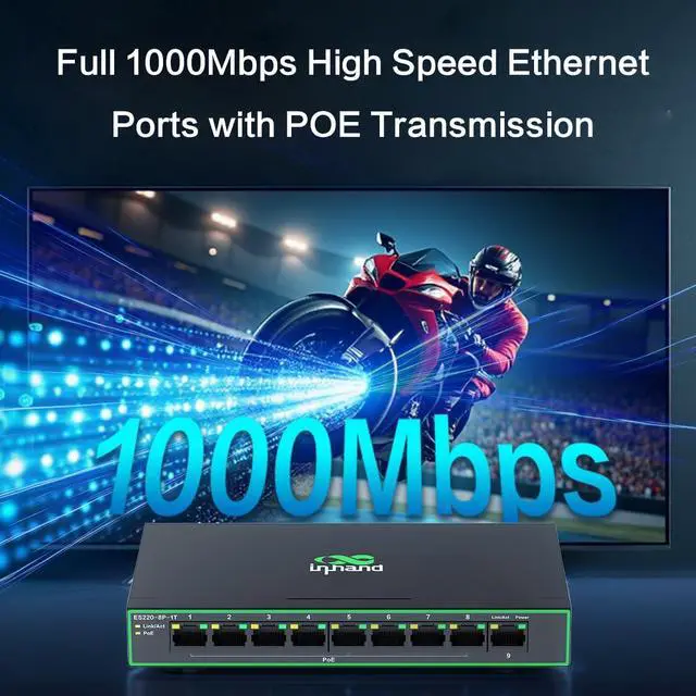 Alt view image 4 of 6 - ES220-8P-1T 9-Port High-Power PoE+ Unmanaged Switch | 8 PoE Ports with 120W Total Output | Fanless Metal Case for High-Density CCTV & AP Deployment