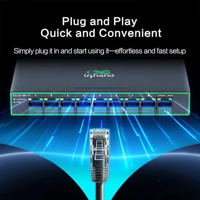 Alt view image 5 of 6 - ES220-8P-1T 9-Port High-Power PoE+ Unmanaged Switch | 8 PoE Ports with 120W Total Output | Fanless Metal Case for High-Density CCTV & AP Deployment