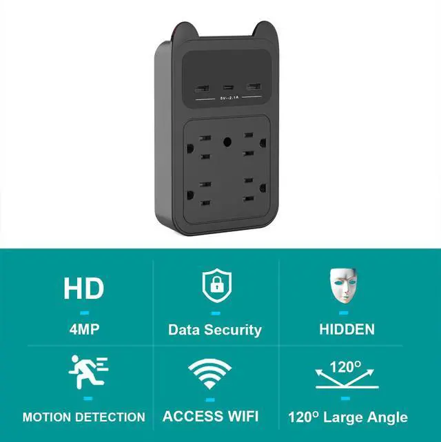 Alt view image 2 of 7 - 2026 Upgraded 4K HD Hidden Camera Wall Outlet Camera, Wireless Nanny Cam with 120° Wide Angle Loop Recording Motion Detection Easy Setup for Home, Pets & Office Indoor Security