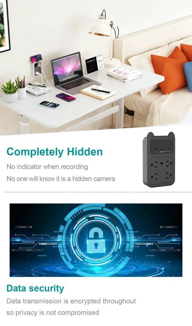 Alt view image 4 of 7 - 2026 Upgraded 4K HD Hidden Camera Wall Outlet Camera, Wireless Nanny Cam with 120° Wide Angle Loop Recording Motion Detection Easy Setup for Home, Pets & Office Indoor Security