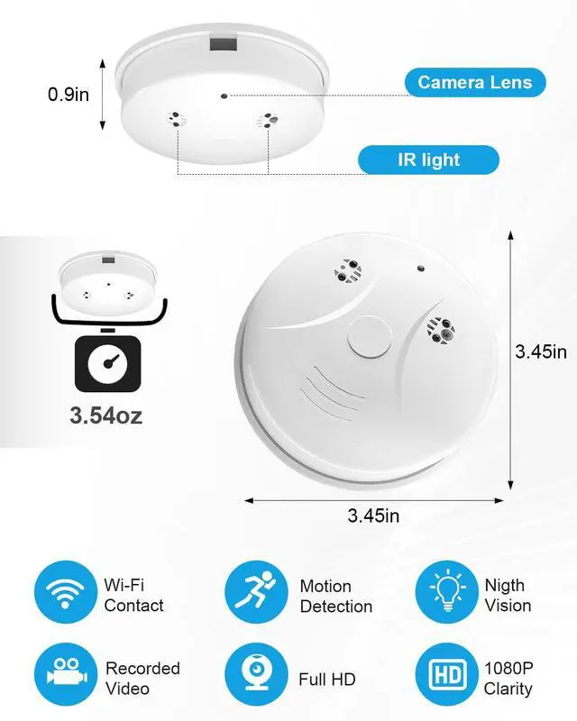Alt view image 6 of 7 - HD 1080P Spy Camera Hidden Cameras Smoke Detector, Mini Small Nanny Cam with Motion Detection, Indoor Wireless Surveillance for Home Security/Office with app