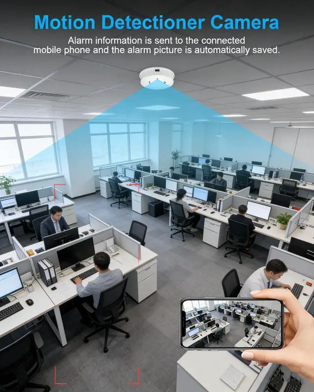 Alt view image 2 of 7 - HD 1080P Spy Camera Hidden Cameras Smoke Detector, Mini Small Nanny Cam with Motion Detection, Indoor Wireless Surveillance for Home Security/Office with app