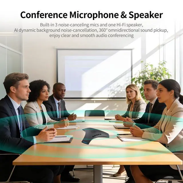 Alt view image 2 of 7 - Conference Speaker and Microphone, Wireless Speakerphone with Daisy Chain, 360° Voice Pickup & AI Noise-Cancellation, Support Bluetooth & USB, Computer Speaker & Mic for Business Meetings