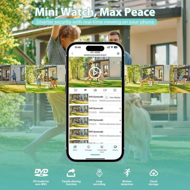Alt view image 4 of 7 - Mini Camera, PIR Nanny Cam for Home | Motion Detection Without WiFi, Free 1-Year Cloud Storage, 4K HD Day & Night Recording Smart Mini Camera for Home/Baby/Pet (1, USB) (Black)