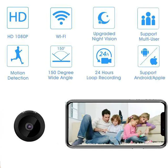 Alt view image 2 of 7 - Mini Spy Camera Hidden Camera Video Recorder Room Camera WiFi Home Security Camera Night Vision Live Feed Playback Phone App Control