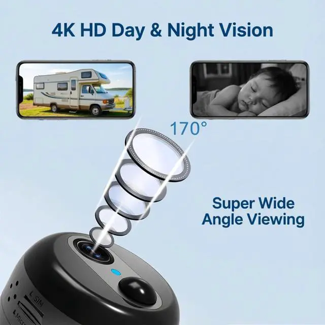 Alt view image 7 of 7 - Mini Portable 4G LTE Cellular Security Camera with Magnetic Rotating Mount, 4K HD No Wi-Fi Security Camera with Built-in SIM, 60-Day Long Standby, Night Vision, PIR Motion Detection (W-Q2)