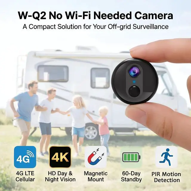 Alt view image 2 of 7 - Mini Portable 4G LTE Cellular Security Camera with Magnetic Rotating Mount, 4K HD No Wi-Fi Security Camera with Built-in SIM, 60-Day Long Standby, Night Vision, PIR Motion Detection (W-Q2)