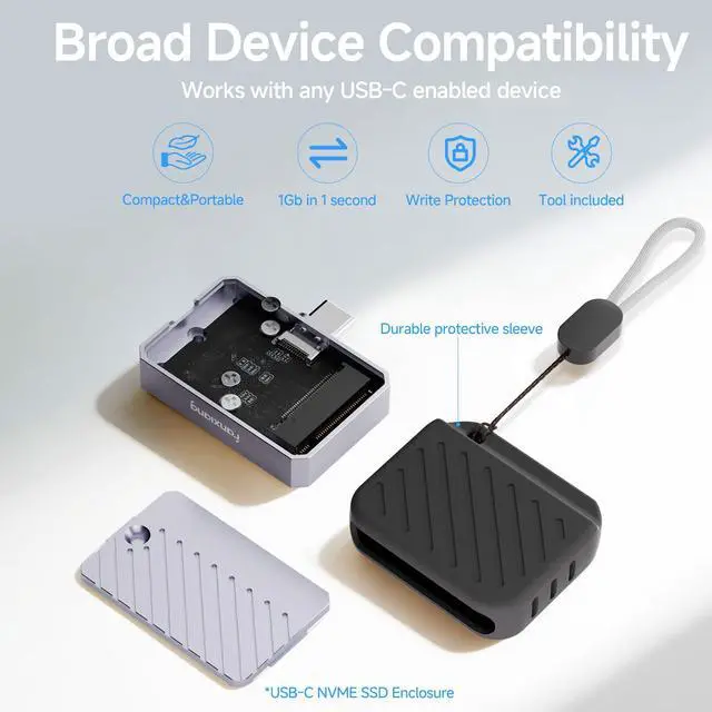 Alt view image 2 of 7 - SSD Enclosure, M.2 NVMe PCIe to USB C Adapter/Reader, USB 3.2 Gen 2 (10 Gbps), Solid State Drive External Enclosure for 2230 NVMe SSDs, Supports M and B&M Keys, MP88