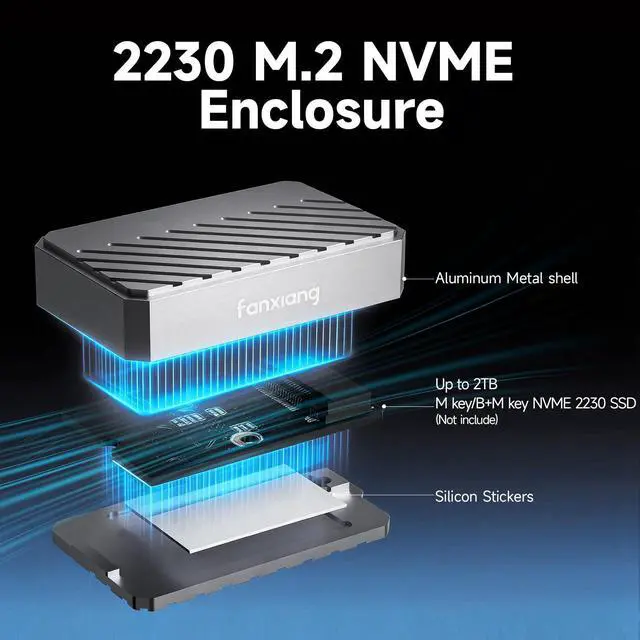 Alt view image 4 of 7 - SSD Enclosure, M.2 NVMe PCIe to USB C Adapter/Reader, USB 3.2 Gen 2 (10 Gbps), Solid State Drive External Enclosure for 2230 NVMe SSDs, Supports M and B&M Keys, MP88