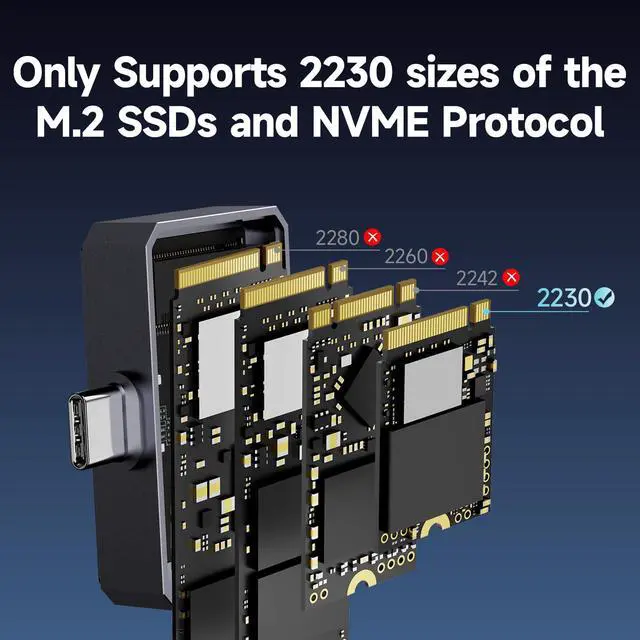 Alt view image 7 of 7 - SSD Enclosure, M.2 NVMe PCIe to USB C Adapter/Reader, USB 3.2 Gen 2 (10 Gbps), Solid State Drive External Enclosure for 2230 NVMe SSDs, Supports M and B&M Keys, MP88