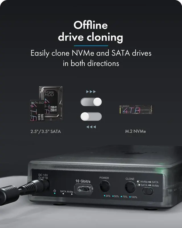 Alt view image 2 of 7 - M.2 NVMe to SATA 2.5/3.5 SSD/HDD Docking Station, ICY BOX USB-C 10Gbps Bidirectional Clone Station for M.2 NVMe SSD to SATA 2.5/3.5 SSD&HDD, SATA to NVMe SSD Cloner&Reader, Offline Cloning