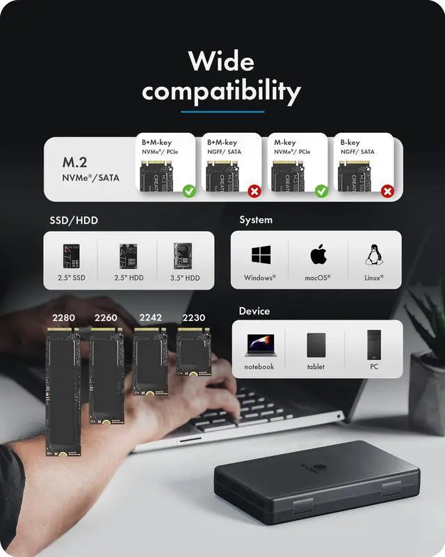 Alt view image 6 of 7 - M.2 NVMe to SATA 2.5/3.5 SSD/HDD Docking Station, ICY BOX USB-C 10Gbps Bidirectional Clone Station for M.2 NVMe SSD to SATA 2.5/3.5 SSD&HDD, SATA to NVMe SSD Cloner&Reader, Offline Cloning
