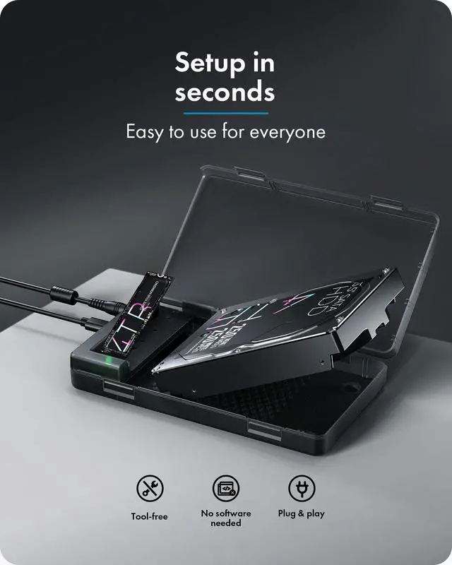 Alt view image 7 of 7 - M.2 NVMe to SATA 2.5/3.5 SSD/HDD Docking Station, ICY BOX USB-C 10Gbps Bidirectional Clone Station for M.2 NVMe SSD to SATA 2.5/3.5 SSD&HDD, SATA to NVMe SSD Cloner&Reader, Offline Cloning