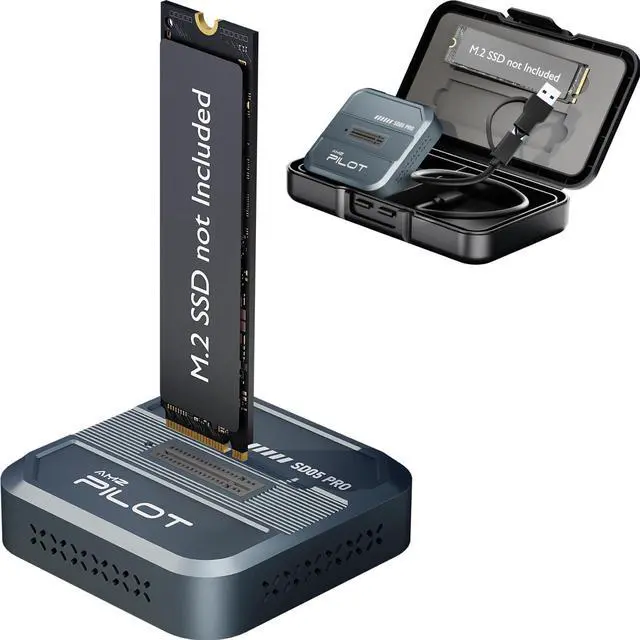 Main image of SD05 Pro M.2 SSD to USB C Docking Station, 10Gbps NVMe PCIe SATA NGFF External Reader, RTL9210C Chip Tool-Free Aluminum Enclosure with 3-Sided Cooling & Portable Organizer Case, 4TB, Gray