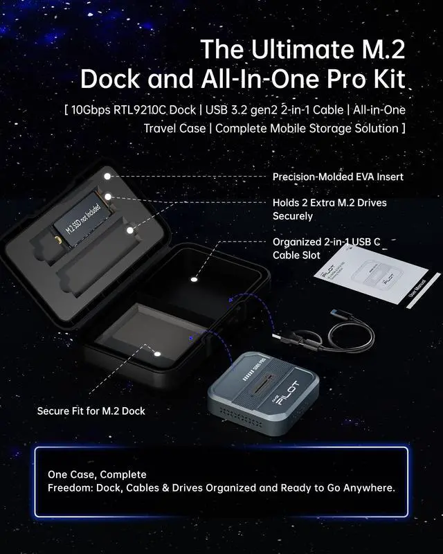 Alt view image 2 of 7 - SD05 Pro M.2 SSD to USB C Docking Station, 10Gbps NVMe PCIe SATA NGFF External Reader, RTL9210C Chip Tool-Free Aluminum Enclosure with 3-Sided Cooling & Portable Organizer Case, 4TB, Gray