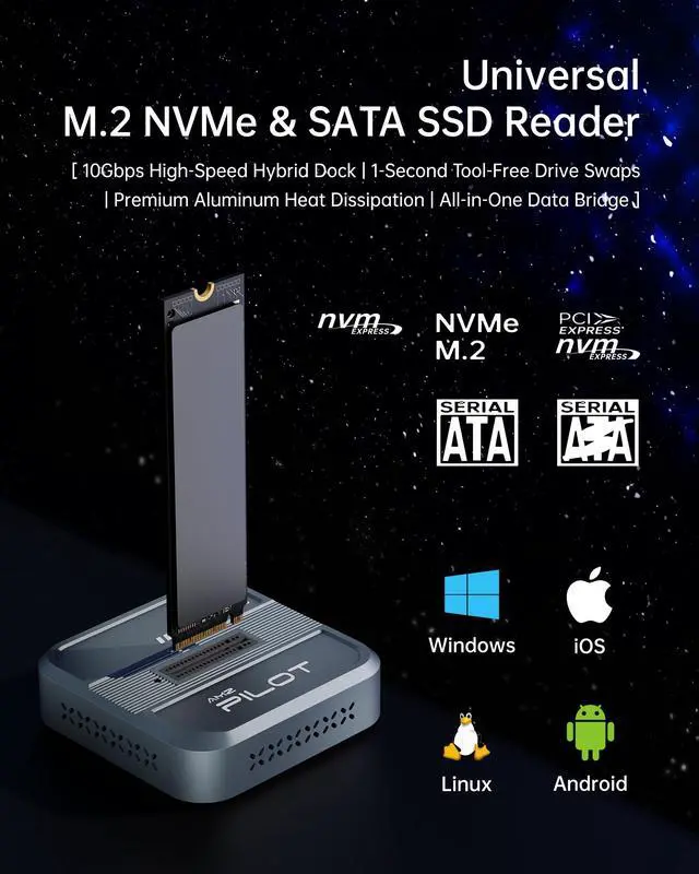 Alt view image 3 of 7 - SD05 Pro M.2 SSD to USB C Docking Station, 10Gbps NVMe PCIe SATA NGFF External Reader, RTL9210C Chip Tool-Free Aluminum Enclosure with 3-Sided Cooling & Portable Organizer Case, 4TB, Gray