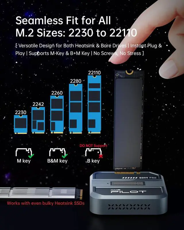 Alt view image 4 of 7 - SD05 Pro M.2 SSD to USB C Docking Station, 10Gbps NVMe PCIe SATA NGFF External Reader, RTL9210C Chip Tool-Free Aluminum Enclosure with 3-Sided Cooling & Portable Organizer Case, 4TB, Gray