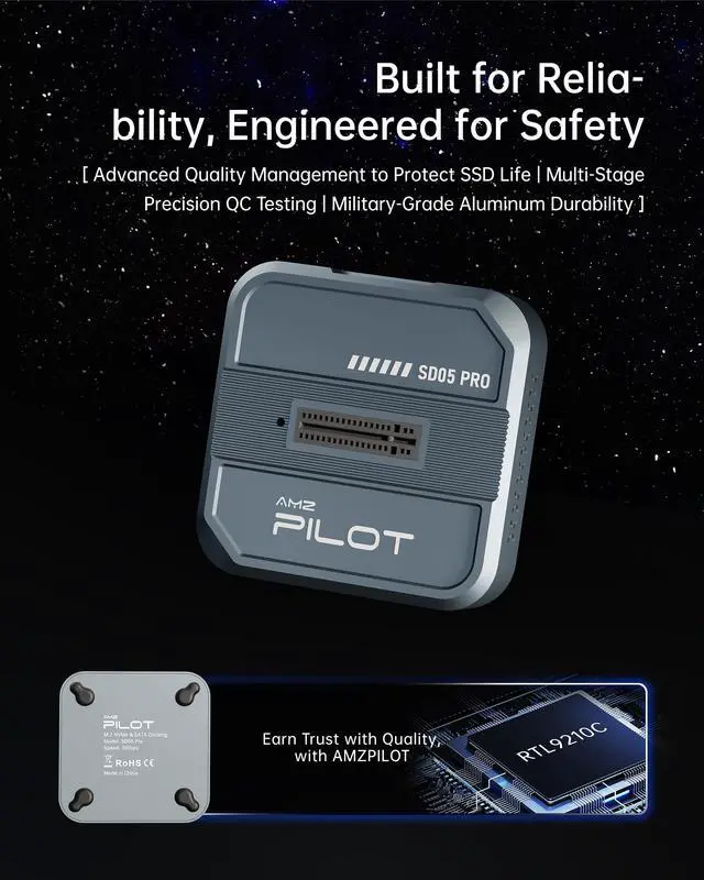 Alt view image 7 of 7 - SD05 Pro M.2 SSD to USB C Docking Station, 10Gbps NVMe PCIe SATA NGFF External Reader, RTL9210C Chip Tool-Free Aluminum Enclosure with 3-Sided Cooling & Portable Organizer Case, 4TB, Gray