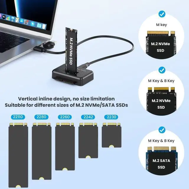 Alt view image 4 of 6 - Hard Drive Enclosure, M.2 NVMe/NGFF SSD Reader Adapter, Compatible 2.5Inch SATA SSD and Mechanical Hard Drive, Up to 10Gbps Data Speed Support,with Heat Dissipation Port