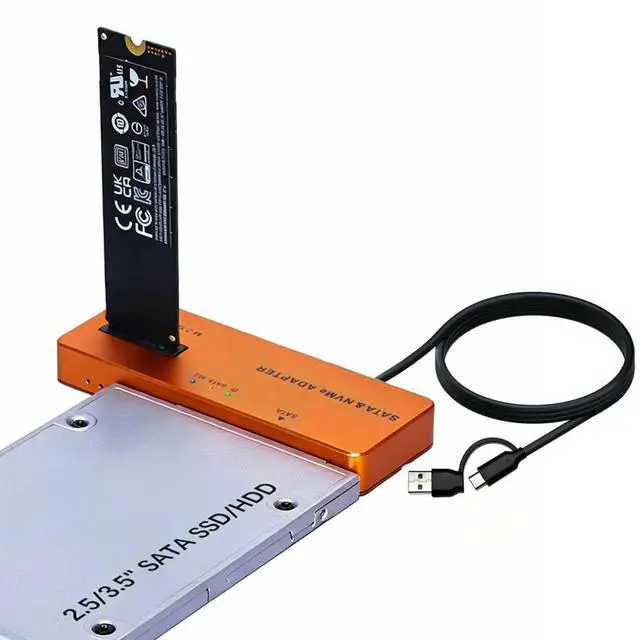 Main image of 10Gbps M.2 NVMe SATA SSD Enclosure, Tool-Free PCIe NVMe Adapter, USB 3.2 External Hard Drive Reader, M-Key Compatible with All M.2/SATA SSDs (2.5/3.5 Inch), with 30W USB-C Charger & Cables