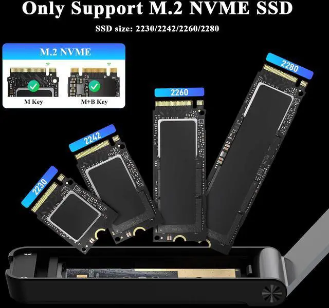 Alt view image 2 of 7 - M.2 NVMe SSD Enclosure, M.2 NVMe to USB Adapter, USB 3.2 Gen 2 (10Gbps) SSD Reader for M & M+B Key, Sandwich Style Design, Tool-Free Installation, Support UASP and Trim (Grey)