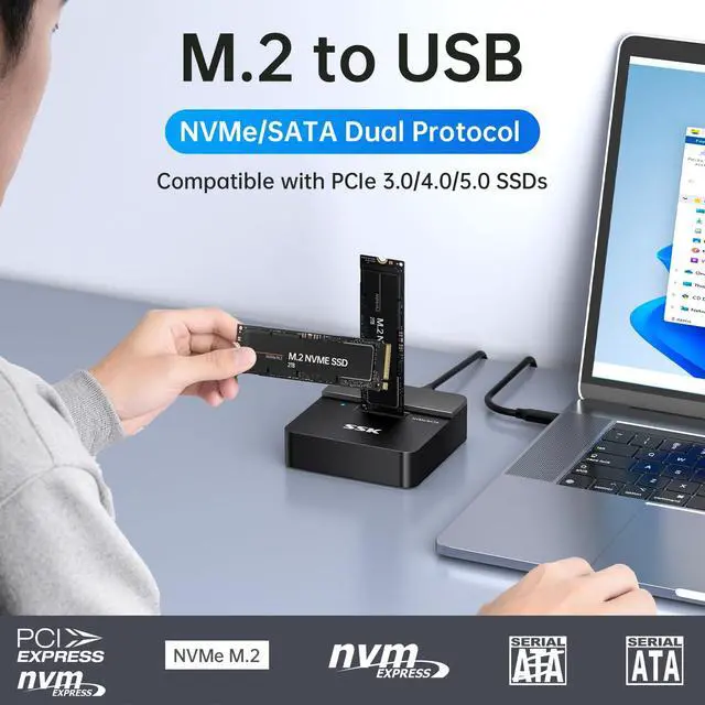 Main image of SSD to USB Adapter, M.2 NVMe & SATA SSD Dock Enclosure, 10Gbps USB3.2 Gen 2 M.2 Docking Station for M Key/B+M Key PCIE3.0/4.0/5.0SSD Reader