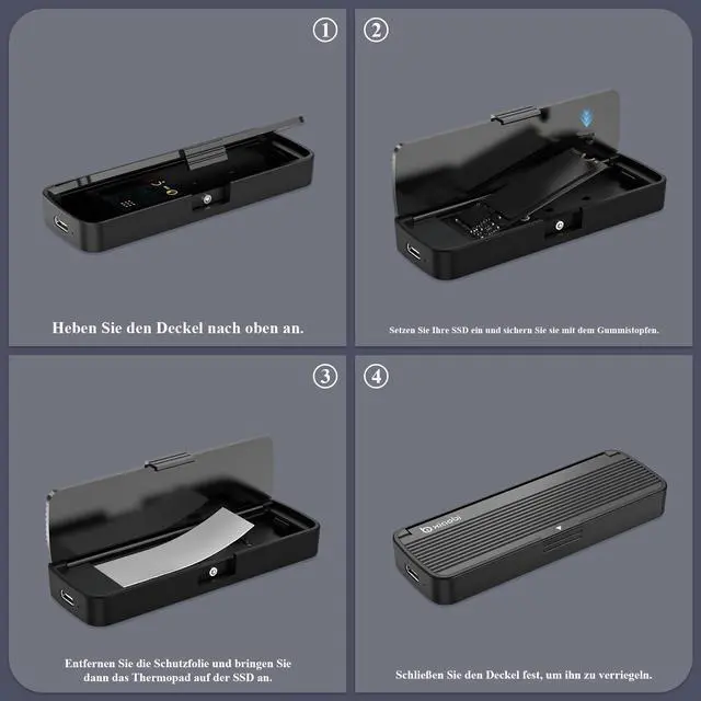Alt view image 5 of 7 - NVMe Enclosure, Tool-Free Installation, USB 3.2 Gen 2 (10 Gbps) to M.2 NVME M-Key/(B+M) Key PCIe SSD Adapter Support UASP and Trim, for SSDs 2230/2242 /2260/2280 (Black)