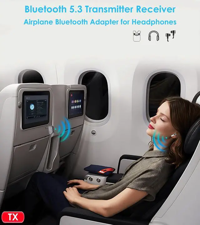 Alt view image 2 of 7 - Airplane Bluetooth Adapter for AirPods Headphones, Bluetooth Transmitter for TV/PC/Gym, 3.5mm Audio Receiver for Home Stereo/Old Speaker/Car Handsfree Call, Wireless Transmitter Receiver 2 in 1