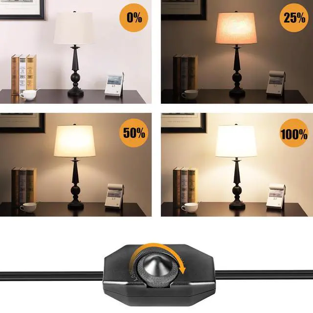 Alt view image 4 of 7 - Upgraded UL-Certified 2-Pack Inline Dimmer Switch, Full Range Rotary Cord Switch Replacement for Table Lamp, Floor Lamp, Pendant Light, Works with Dimmable LED, Incandescent, Halogen Bulbs (Black)