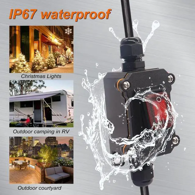 Alt view image 3 of 6 - IP67 Waterproof Inline Cord Switch ON/OFF 20A 250V/16A 125V Red LED Inline Power lamp Switch Outdoor Switch