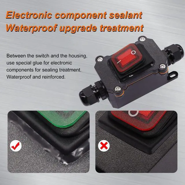 Alt view image 2 of 6 - IP67 Waterproof Inline Cord Switch ON/OFF 20A 250V/16A 125V Red LED Inline Power lamp Switch Outdoor Switch