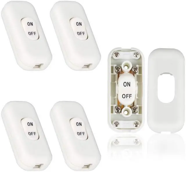 Main image of Inline Switch 5 Pcs, White Lamp Cord Button in Line Switch, Rated 6A 250V ON Off Electrical Wire Appliance Rocker Switches, Repair Replacement Control Power Cable Plug Desk Table Light Parts